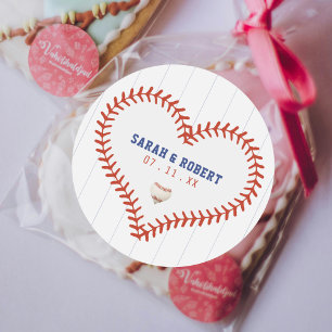 Honkbal Softbal Sport Hart Pinstripe Bruiloft Ronde Sticker