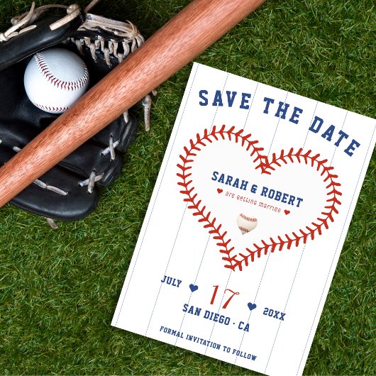 Honkbal Softbal Sport Hart Pinstripe Bruiloft Save The Date