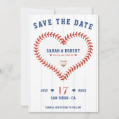 Honkbal Softbal Sport Hart Pinstripe Bruiloft Save The Date (Voorkant)