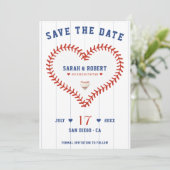 Honkbal Softbal Sport Hart Pinstripe Bruiloft Save The Date (Staand voorkant)
