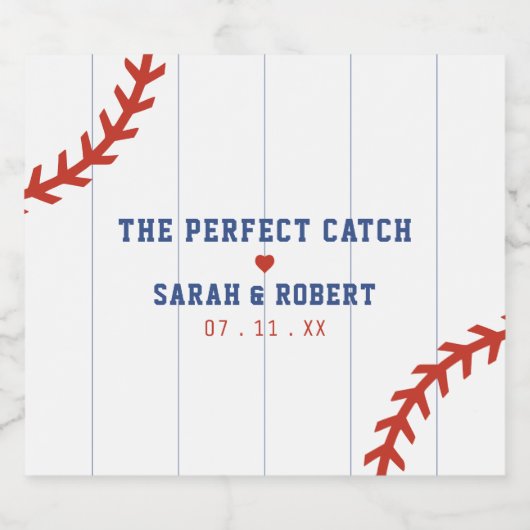 Honkbal Softbal Sport Hart Pinstripe Bruiloft Sparkling Wijnetiket (Enkel label)