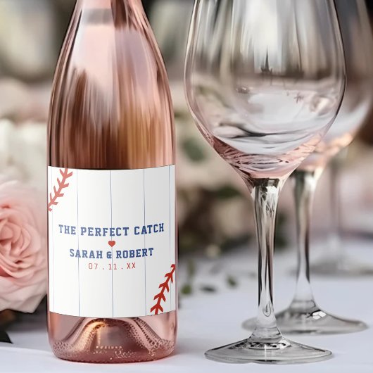 Honkbal Softbal Sport Hart Pinstripe Bruiloft Sparkling Wijnetiket