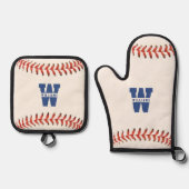 Honkbal Softbal Sport Monogram Ovenwant & Pannenlap Set (Voorkant)