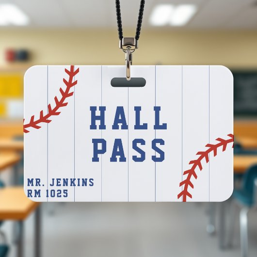 Honkbal Softbal Sport Pinstripe School Hall Pass Badge