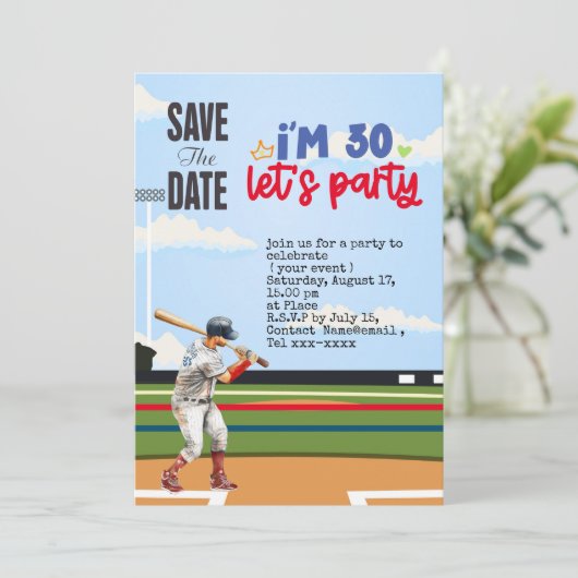 Honkbal sparen de datum 30e Verjaardagsfeestje Kaart (Staand voorkant)