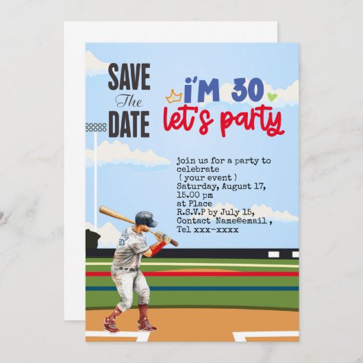 Honkbal sparen de datum 30e Verjaardagsfeestje Kaart (Voorkant / Achterkant)
