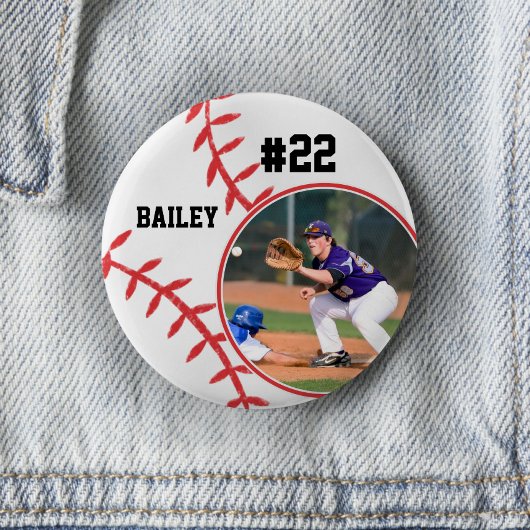 Honkbal Speld Naam Rugnummer Foto Knop Ronde Button 5,7 Cm