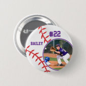 Honkbal Speld Naam Rugnummer Paars Foto Ronde Button 5,7 Cm (Voorkant /achterkant)