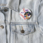 Honkbal Speld Naam Rugnummer Paars Foto Ronde Button 5,7 Cm (In situ)