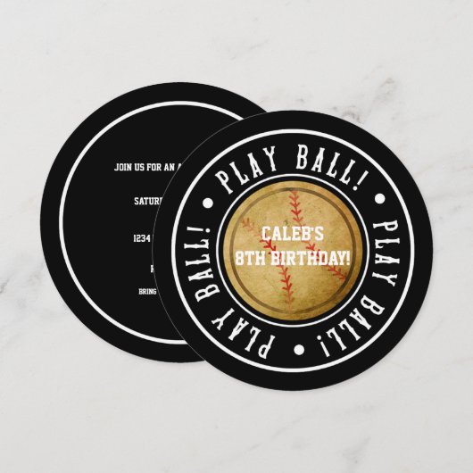  honkbal spelen BALL Black Party Uitnodiging (Voorkant / Achterkant)