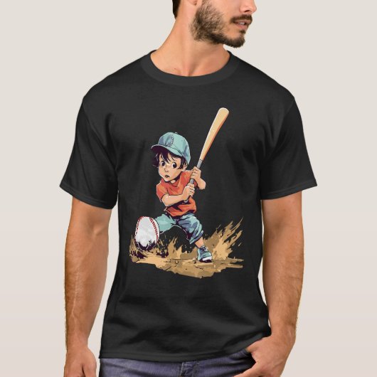 Honkbal Spelende Jongen Kinder Honkbal T-shirt (Voorkant)
