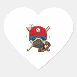 Honkbal Speler Coach Pug Hondenliefhebber Pug Mam Hart Sticker