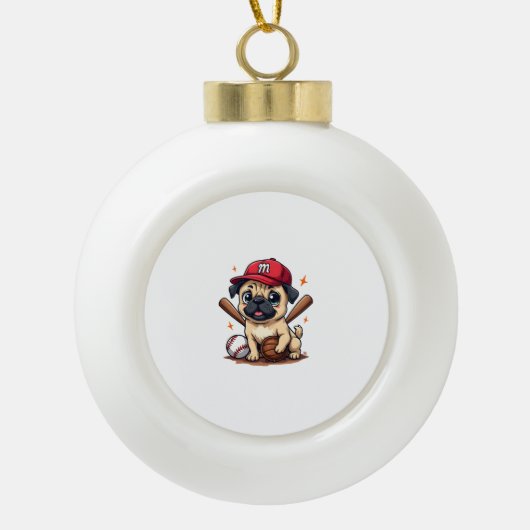 Honkbal Speler Coach Pug Hondenliefhebber Pug Mam Keramische Bal Ornament (Voorkant)