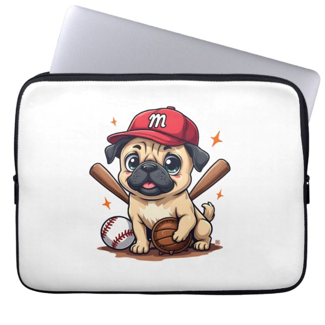 Honkbal Speler Coach Pug Hondenliefhebber Pug Mam Laptop Sleeve (Voorkant)