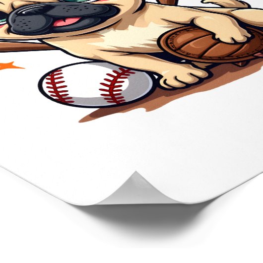 Honkbal Speler Coach Pug Hondenliefhebber Pug Mam Poster (Hoek)