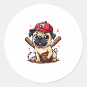 Honkbal Speler Coach Pug Hondenliefhebber Pug Mam Ronde Sticker (Voorkant)