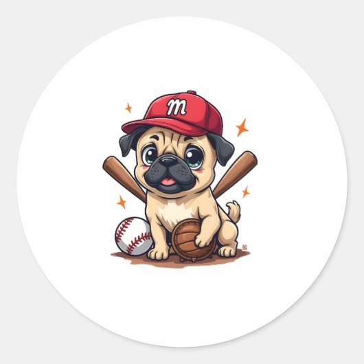 Honkbal Speler Coach Pug Hondenliefhebber Pug Mam Ronde Sticker (Voorkant)