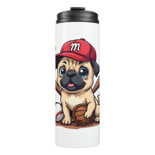 Honkbal Speler Coach Pug Hondenliefhebber Pug Mam Thermosbeker (Voorkant)