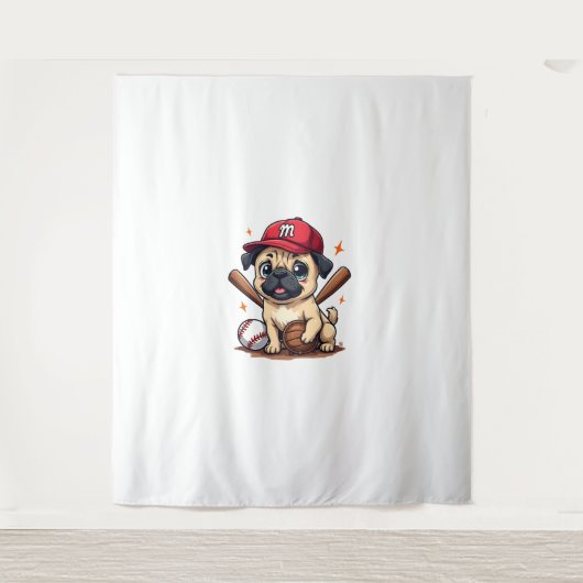 Honkbal Speler Coach Pug Hondenliefhebber Pug Mam Wandkleed (Voorkant)