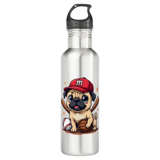 Honkbal Speler Coach Pug Hondenliefhebber Pug Mam Waterfles (Voorkant)
