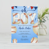 Honkbal Sport Baby shower Uitnodiging - Oh Boy (Staand voorkant)
