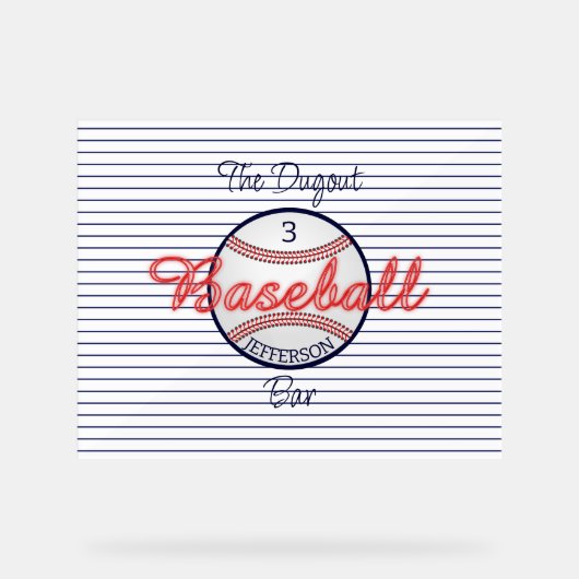 Honkbal Sport Bar Acryl teken Acryl Bord (Voorkant)