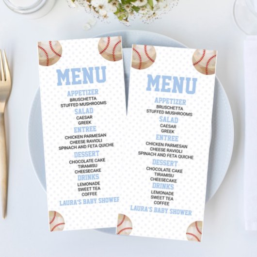 Honkbal Sport Blauw Baby shower Voedsel Menu