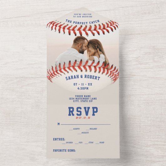 Honkbal Sport De perfecte vangst foto bruiloft All In One Uitnodiging (Binnen)