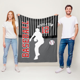 Honkbal ⚾ Sport - Grijs, Zwart en Rood Fleece Deken