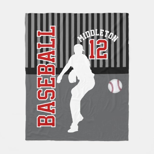 Honkbal ⚾ Sport - Grijs, Zwart en Rood Fleece Deken (Voorkant)