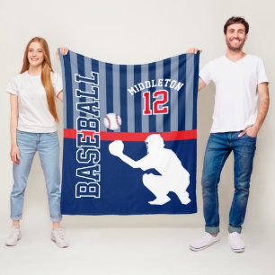 Honkbal ⚾ Sport in donkerblauw en rood - Catcher Fleece Deken