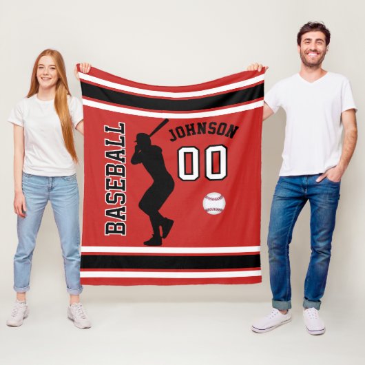 Honkbal ⚾ Sport in donkerrood, zwart en wit Fleece Deken (In situ)