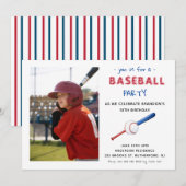 Honkbal Sport Kids Verjaardag Foto uitnodiging (Voorkant / Achterkant)