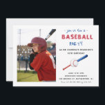 Honkbal Sport Kids Verjaardag Foto uitnodiging<br><div class="desc">Hand geschilderd waterverf honkbal en vleermuis met Kinder foto verjaardagsfeestuitnodiging.</div>