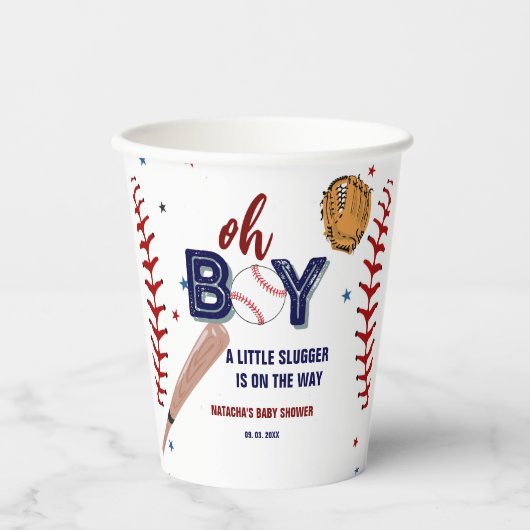 Honkbal Sport Little Slugger Boy Baby shower Papieren Bekers (Voorkant)