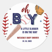 Honkbal Sport Little Slugger Boy Baby shower Ronde Sticker (Voorkant)