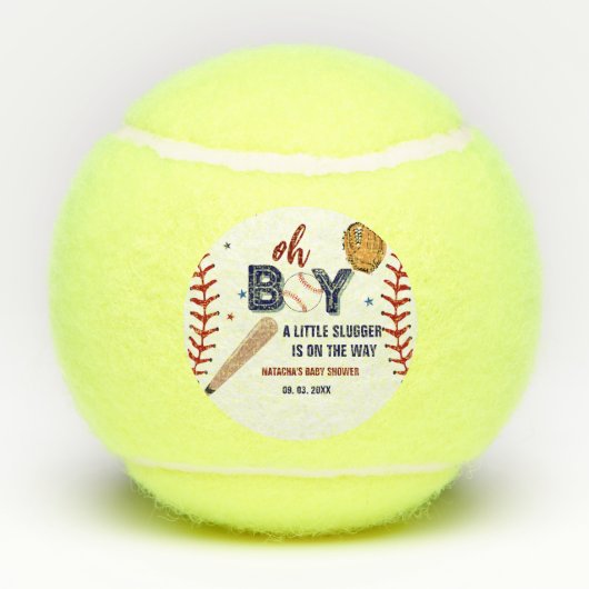 Honkbal Sport Little Slugger Boy Baby shower Tennisballen (Achterkant)