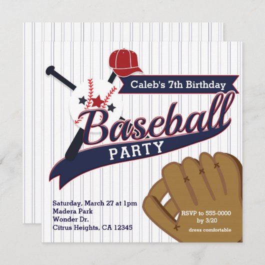 Honkbal Sport Pin Gestreepte Verjaardag Party Kaart (Voorkant / Achterkant)