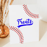 Honkbal Sport Rood Blauw Party Treats Tafel Reclamebord Met Voetstuk<br><div class="desc">Dit is een Honkbal Sport Rood Blauw Partij Treats Dessert Sign!</div>