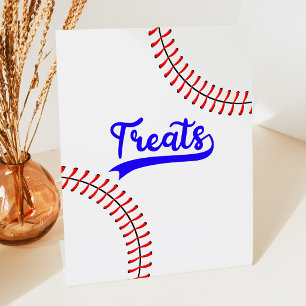 Honkbal Sport Rood Blauw Party Treats Tafel Reclamebord Met Voetstuk