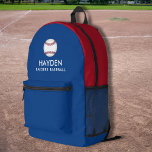 Honkbal Sport Team Gepersonaliseerde Kleuren Naam Bedrukte Rugzak<br><div class="desc">Super leuke,  sportieve rugzak met een honkbal en twee lijnen aangepaste tekst. Verander eenvoudig de kleuren in overeenstemming met uw teamkleuren. Ruimte genoeg voor boeken,  computer,  sportuitrusting en meer - of gebruik als reis- of logeertas ook. Uw honkbalfan / -speler zal deze aangepaste rugzak echt geweldig vinden.</div>