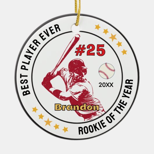 Honkbal Sport Team Jongen Atleet Custom Keramisch Ornament (Voorkant)