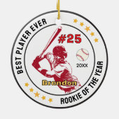 Honkbal Sport Team Jongen Atleet Custom Keramisch Ornament (Achterkant)