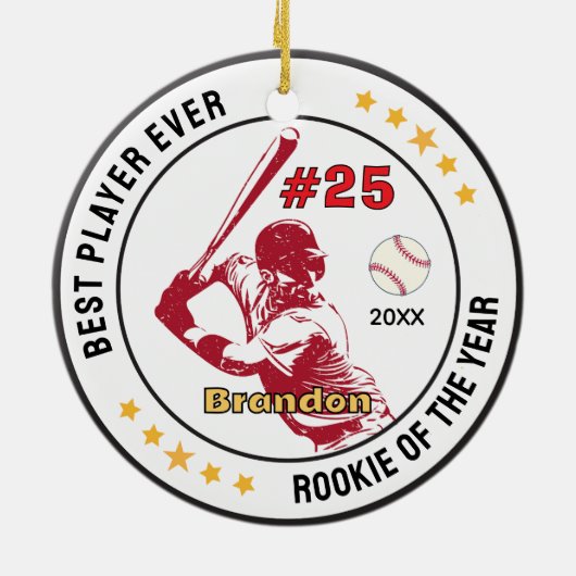 Honkbal Sport Team Jongen Atleet Custom Keramisch Ornament (Achterkant)