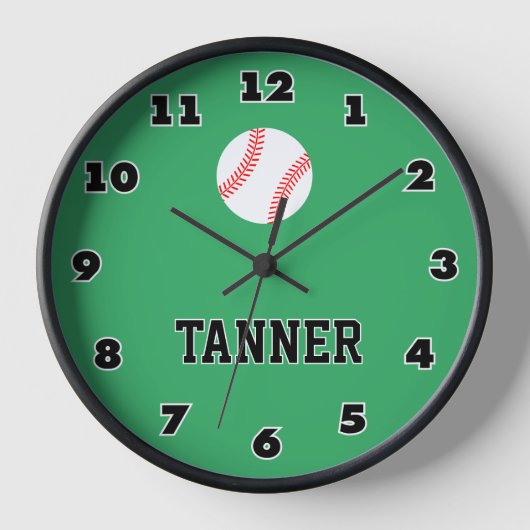 Honkbal sport wandklok met aangepaste naam (Voorkant)
