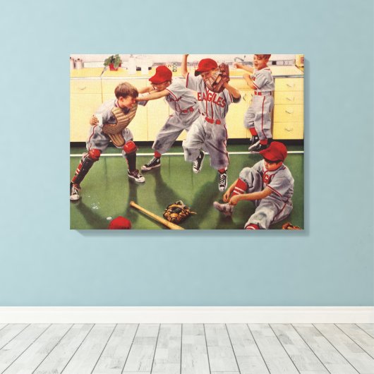  honkbal sportteam, jongens ruwbouw canvas afdruk (Insitu (Houten vloer))