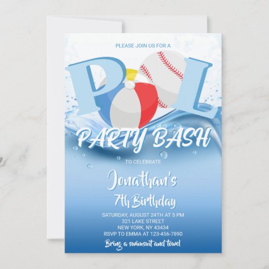 Honkbal strandbal zwembad feest bash verjaardag kaart (Voorkant)