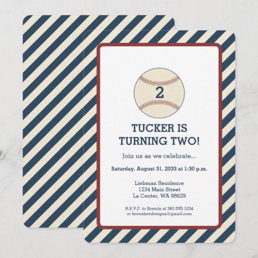  honkbal stripe party kaart (Voorkant / Achterkant)