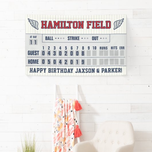 Honkbal Stripes Red Navy Scorebord Verjaardag Spandoek (Insitu)