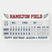 Honkbal Stripes Red Navy Scorebord Verjaardag Spandoek (Horizontaal)